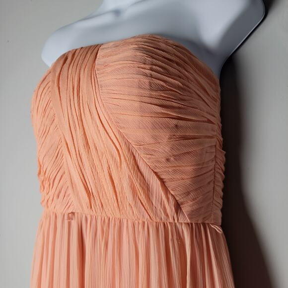 Donna Morgan Strapless Peach Chiffon Maxi Dress 8 Prom Homecoming Formal Gown - Picture 3 of 11